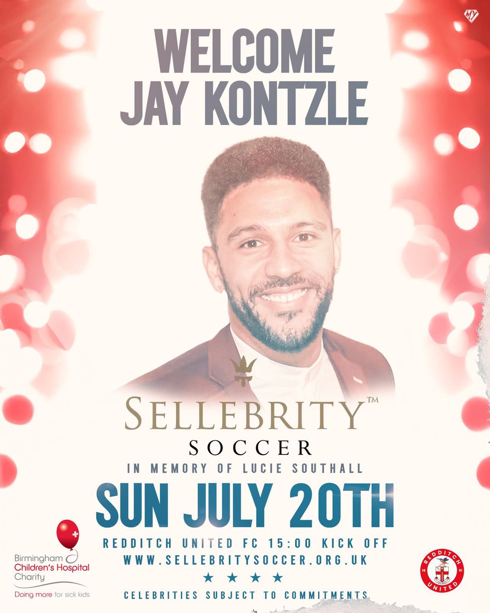 SellebritySoccer (@sellebrity_uk) on Twitter photo π SUNDAY 20TH JULY 2025
πREDDITCH UNITED FC - 3PM KICK OFF
We are pleased to announce @jkontzle has confirmed for our celebrity charity football match at <a href="/RedditchUtd/">Redditch United</a> raising funds for Birmingham Childrens Hospital
Tickets here fixr.co/event/celebritβ¦ π SUNDAY 20TH JULY 2025
πREDDITCH UNITED FC - 3PM KICK OFF
We are pleased to announce @jkontzle has confirmed for our celebrity charity football match at <a href="/RedditchUtd/">Redditch United</a> raising funds for Birmingham Childrens Hospital
Tickets here fixr.co/event/celebritβ¦