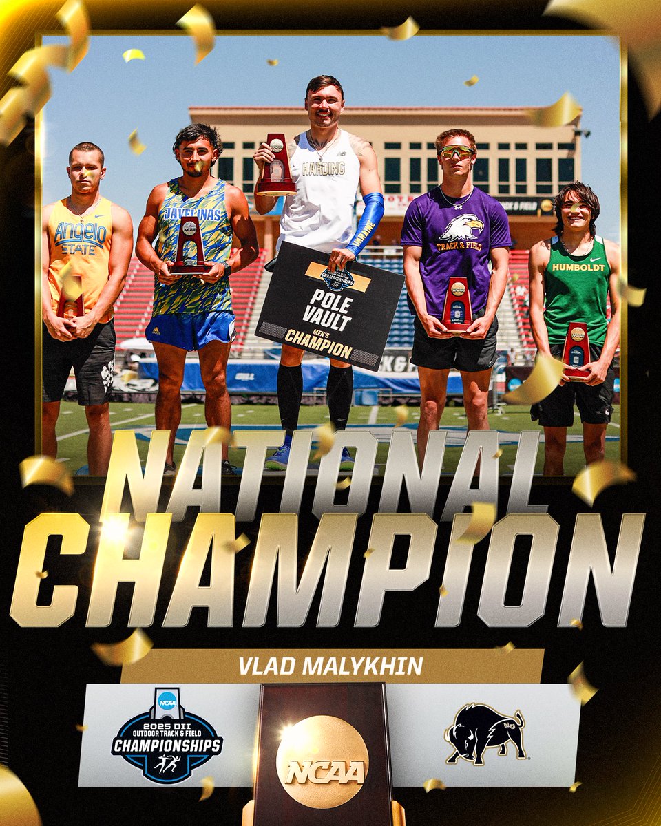 NCAA Division II (@ncaadii) on Twitter photo Going Back to Back π΅
Vlad Malykhin of <a href="/Harding_Track/">Harding_Track</a> is the 2025 Menβs Outdoor Pole Vault National Champion for the 3rd time in his collegiate career!
#D2MOTF | #MakeItYours Going Back to Back π΅
Vlad Malykhin of <a href="/Harding_Track/">Harding_Track</a> is the 2025 Menβs Outdoor Pole Vault National Champion for the 3rd time in his collegiate career!
#D2MOTF | #MakeItYours