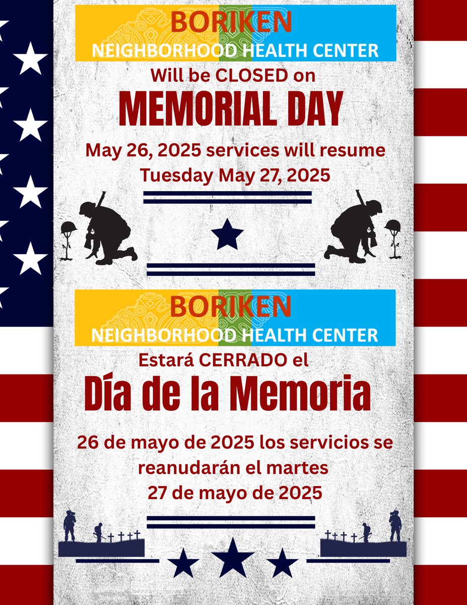 For Memorial Day,

Boriken will be closed on Monday, May 26th, 2025.

We will resume services on Tuesday, May 27th, 2025.
-
Para El Dia de la Memoria,

Boriken estará cerrado el Lunes, 26 de Mayo de 2025.

Reanudaremos los servicios Martes, 27 de Mayo de 2025.
