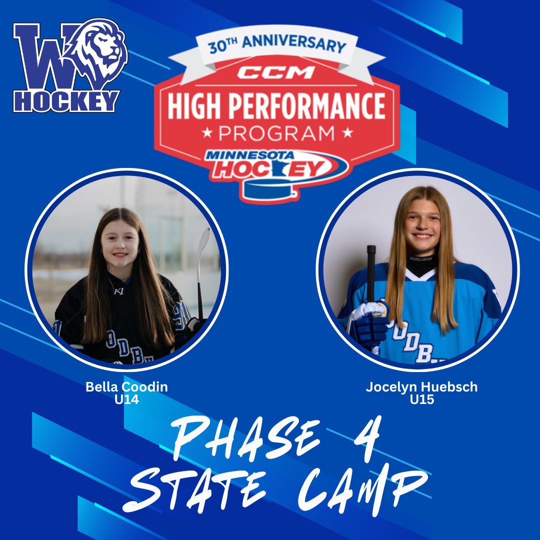 WBGirlsHockey's tweet photo. Congrats to our Royals for moving on to the next phase in High Performance! Both of these rock ⭐️ s will be heading to state camp this June!! 

Bella Coodin- U14
Jocelyn Huebsch- U15 https://t.co/xdOb9V28VU