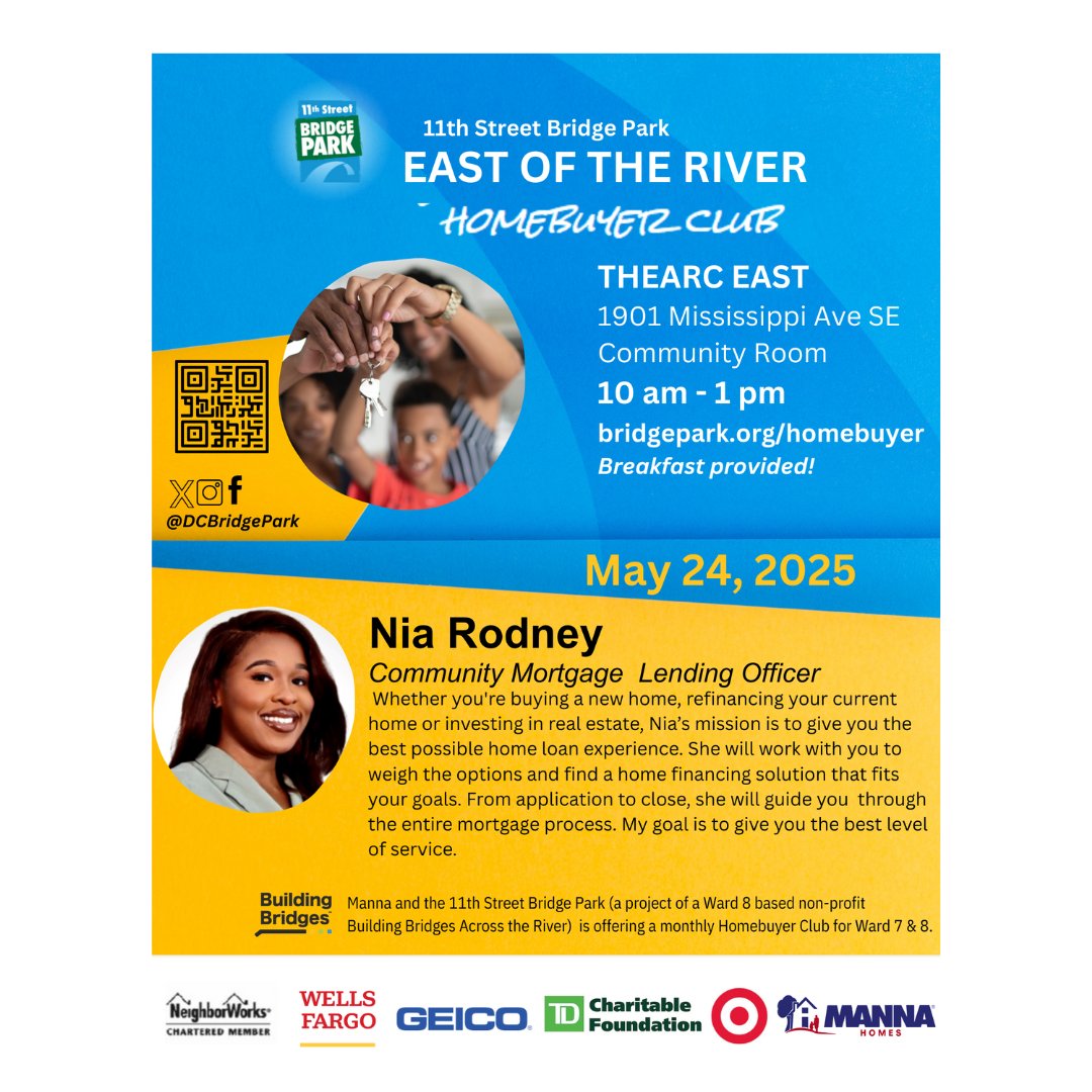 Join us for this week’s East of the River Homebuyers Club, where you’ll get expert guidance on navigating the homebuying process from start to finish.

🎁 Plus, we’re giving away a limited number of $50 gift cards!  

Register Here:  eventbrite.com/e/east-of-the-…

#DCBridgePark