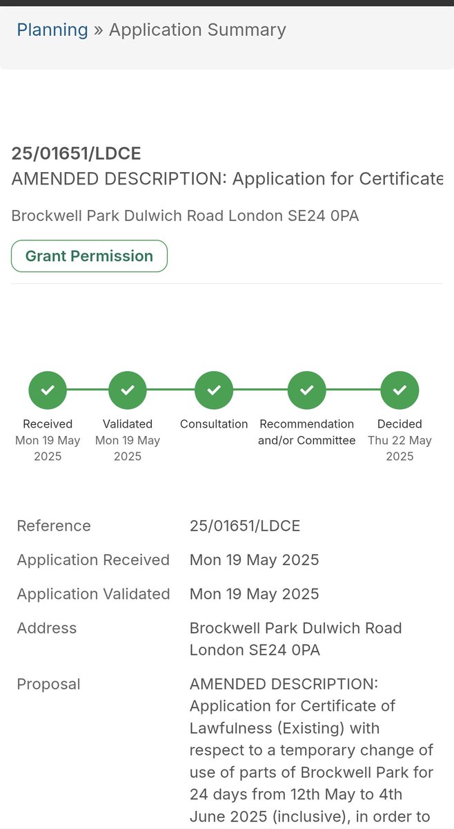 These 3 parts of the planning process for Brockwell Park normally take months to complete when looking at others applications. They were completed in 4 hours 😏