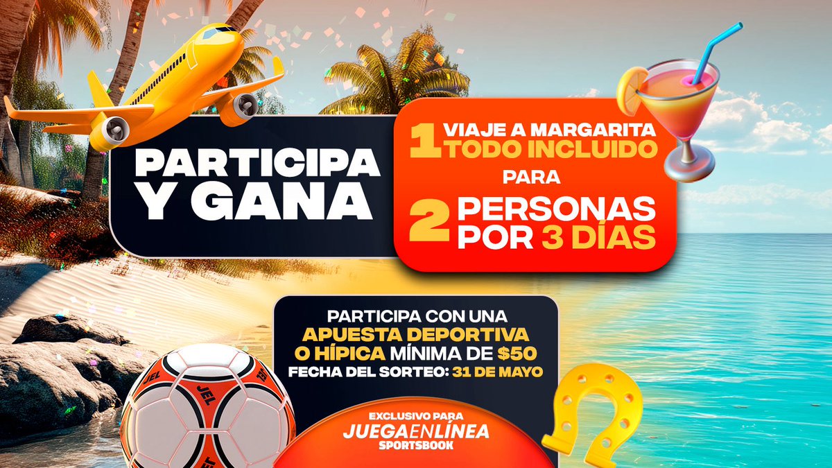 ¡Es tu momento de unas buenas vacaciones! 

Margarita saliendo 🛫 

Participa y gana realizando tu apuesta deportiva/ hípica de $50 en nuestro SPORTSBOOK JUEGAENLINEA

¿Te pregunta dónde queda?
En el Casino Tamanaco

Así de sencillo, podrás ganarte un viaje haciaTODO INCLUIDO 🧡