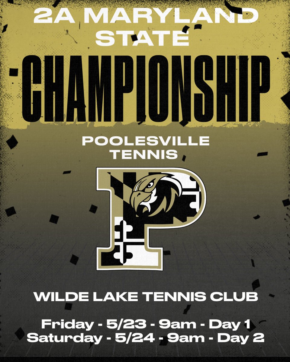 Poolesville AD (@phsfalcons18) on Twitter photo Good luck to the PHS Tennis athletes as they begin playing in the MD State Championship tomorrow.
Times could change depending on weather. If changes occur updates will be on social media.
<a href="/mrcarothersphs/">Mark A. Carothers</a> <a href="/phsathletics/">PHS Athletics</a> Good luck to the PHS Tennis athletes as they begin playing in the MD State Championship tomorrow.
Times could change depending on weather. If changes occur updates will be on social media.
<a href="/mrcarothersphs/">Mark A. Carothers</a> <a href="/phsathletics/">PHS Athletics</a>