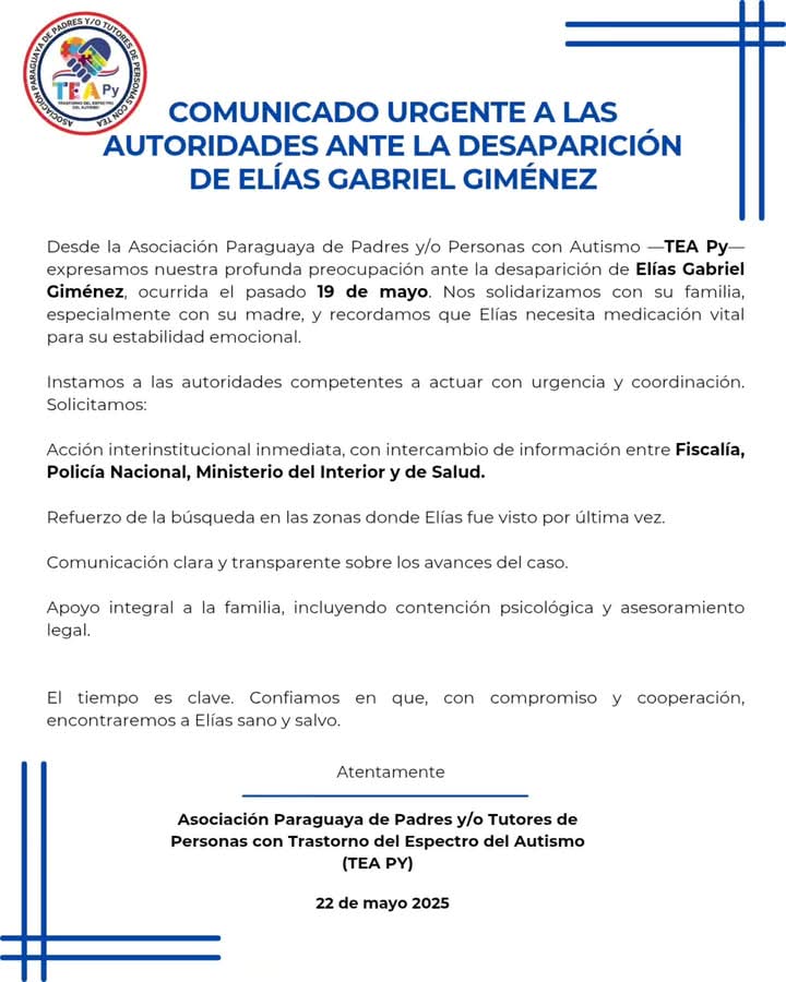 Solicitamos a las autoridades competentes
1. Coordinación interinstitucional entre la Fiscalía, la Policía Nacional, el Ministerio del Interior, el Ministerio de Salud y otras instituciones
2. Intensificación de la búsqueda en las zonas donde fue visto por última vez
