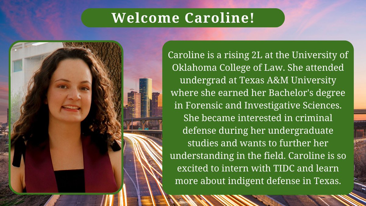 This month, TIDC welcomed our newest <a href="/UofOklahomaLaw/">OU College of Law</a> intern, Caroline!