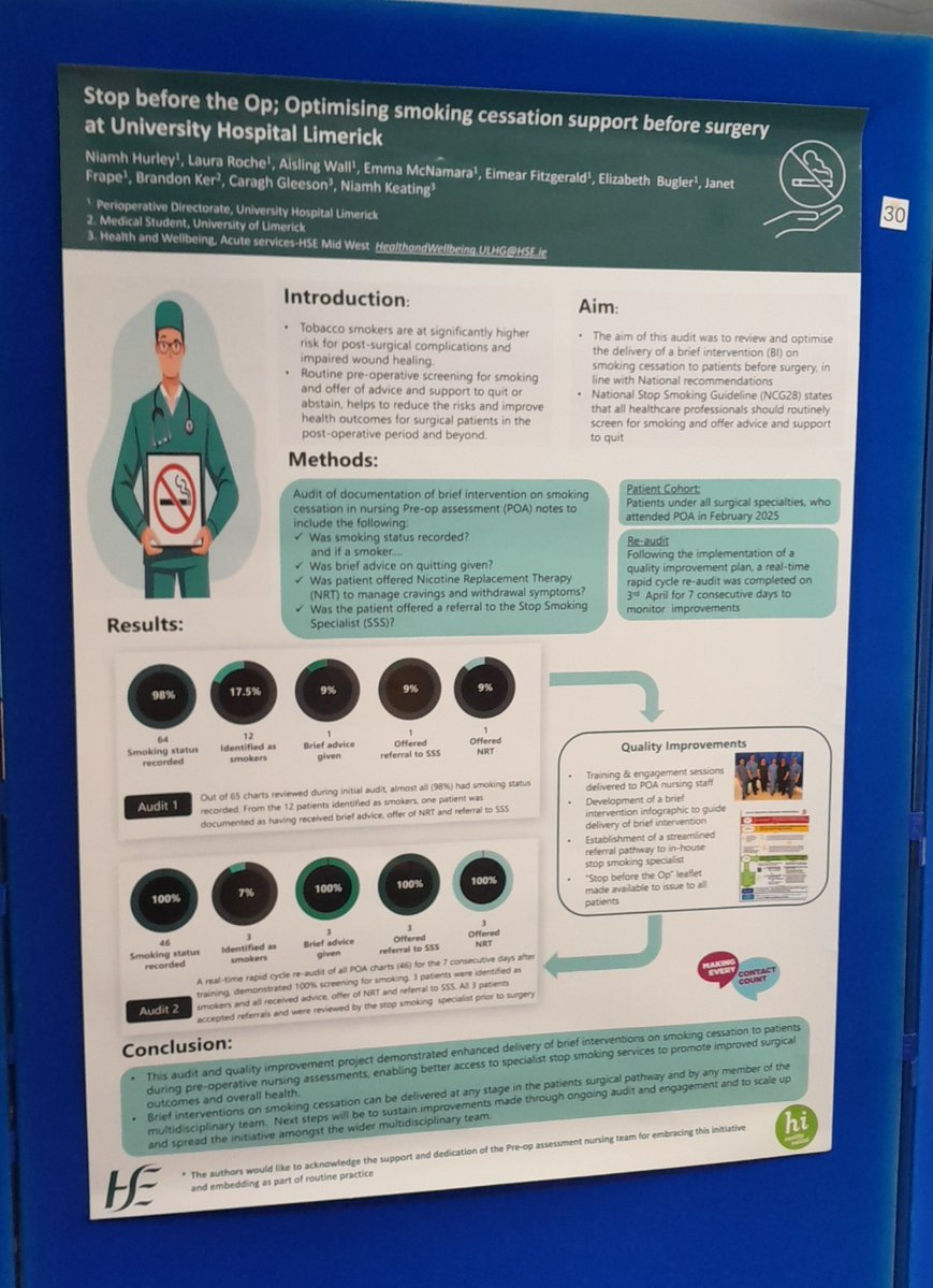 Niamh Keating (@niamhkea) on Twitter photo "Optimising smoking cessation support before surgery"🚭🚭
💫Delighted to present our audit & QI with colleagues <a href="/HSEMidWest/">HSE Mid West</a> #AuditConference.
🙏🏼Big thanks to the wider audit team and POA staff! "Optimising smoking cessation support before surgery"🚭🚭
💫Delighted to present our audit & QI with colleagues <a href="/HSEMidWest/">HSE Mid West</a> #AuditConference.
🙏🏼Big thanks to the wider audit team and POA staff!