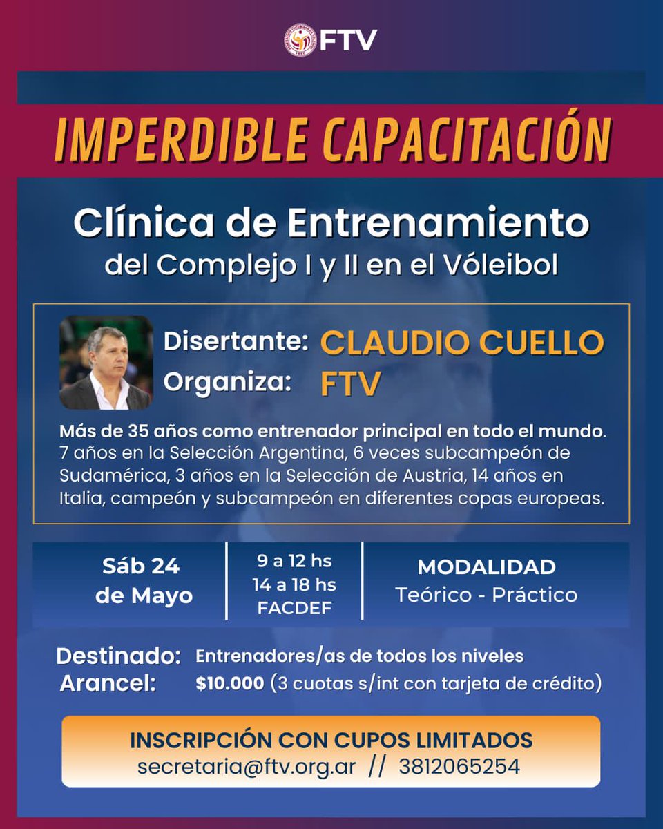 🏐 Clínica de Entrenamiento y capacitación organizada por la Federación Tucumana con Claudio Cuello como disertante 🙌