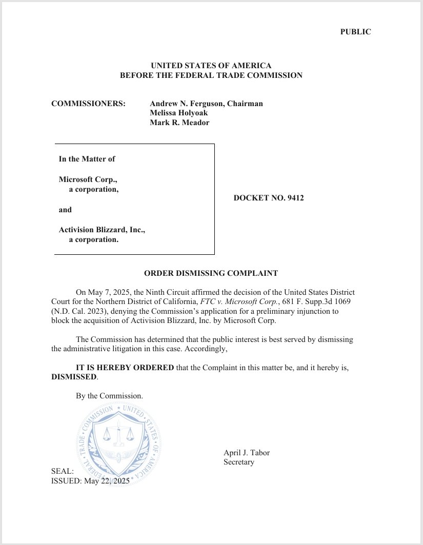 Após quase dois anos de batalhas, o órgão regulador dos Estados Unidos, o FTC, confirmou que encerrou oficialmente a batalha contra Xbox e Activision Blizzard.