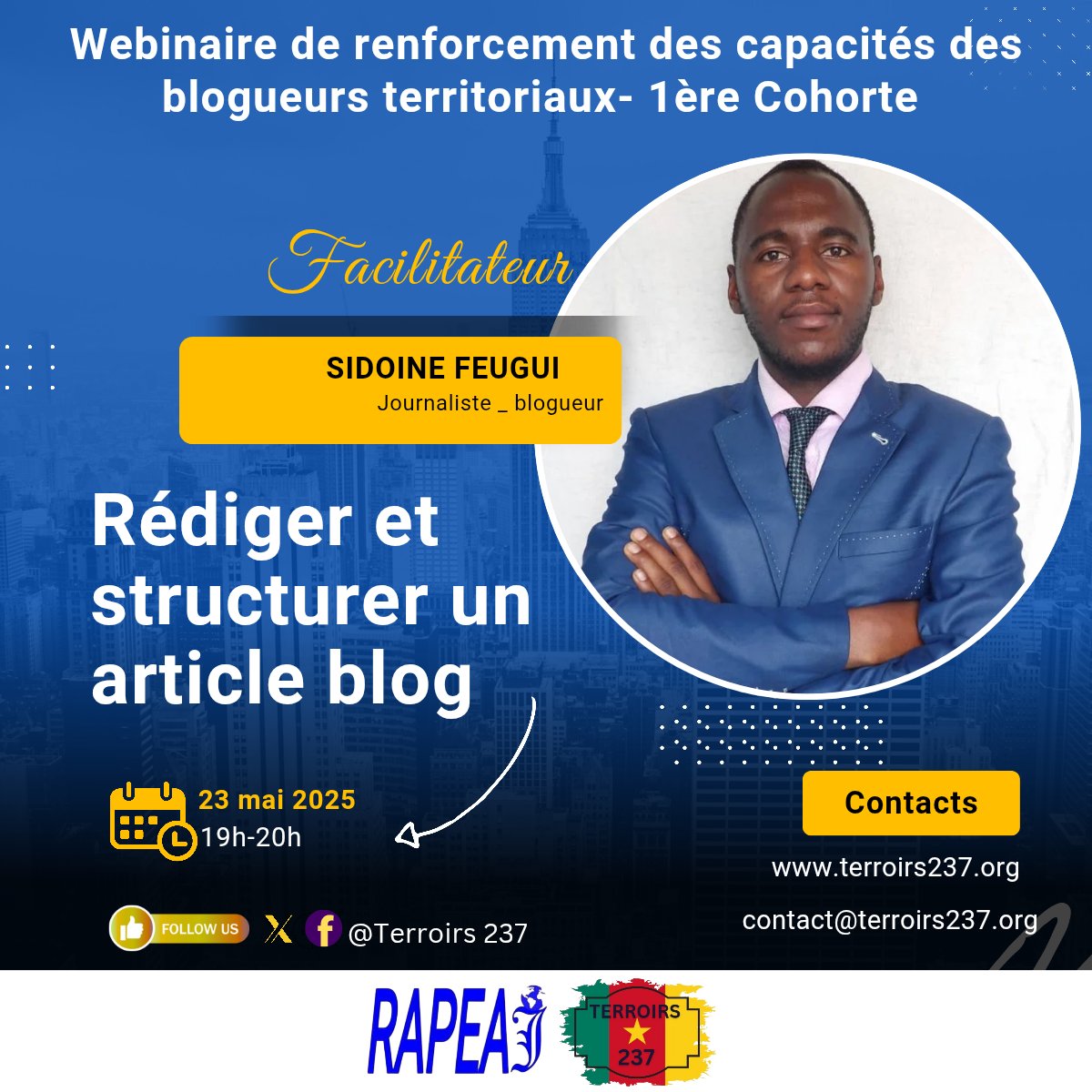 Terroirs237's tweet photo. Séance de renforcement des capacités des blogueurs territoriaux.
@SidoineFeugui sera de nôtre demain pour montrer comment rédiger et structurer un article de blog.
#Terroirs237
#CivicTech
#OpenGov
#Rapeaj https://t.co/vMA1q3ZrhO