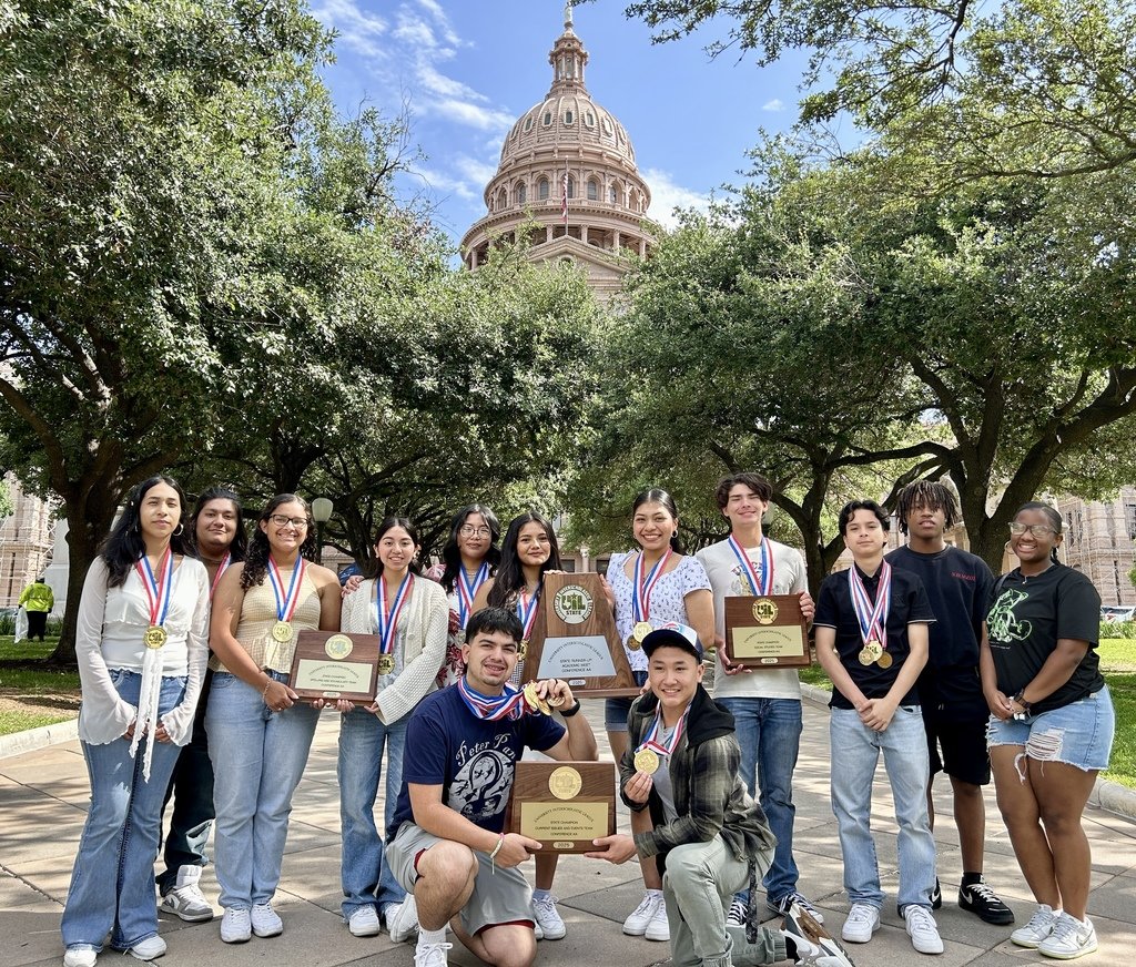 The UIL Academic Steam competed at the University of Texas this week and  placed 2nd overall in the state with 159 total points across all events beating 3rd place by 56 points. Sabine Pass won a total of 5 State Titles and 8 individual medals.
See website for individual results!