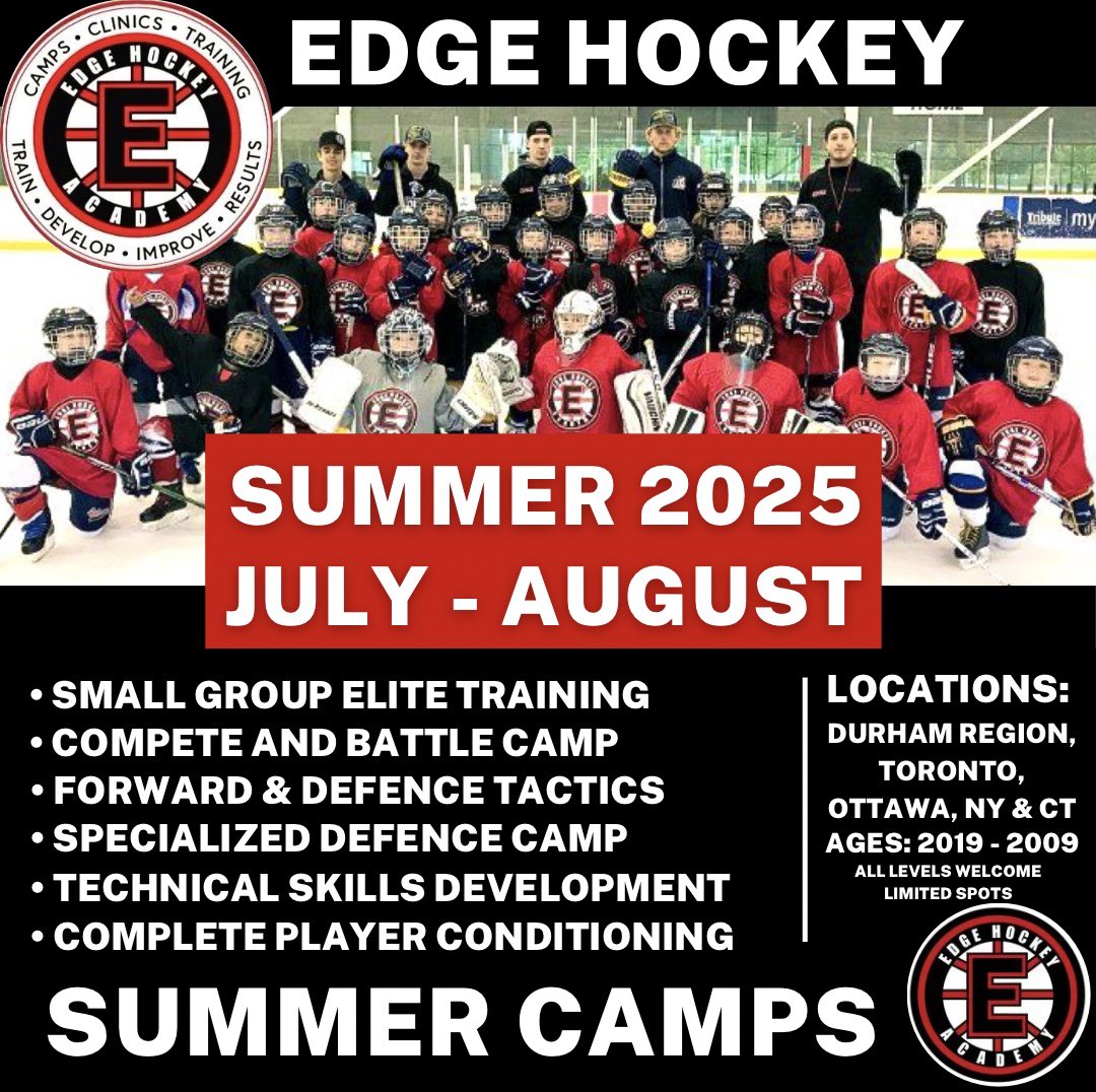 Spots are filling fast! Sign up today ✍️
edgehockey.ca/camps.htm
