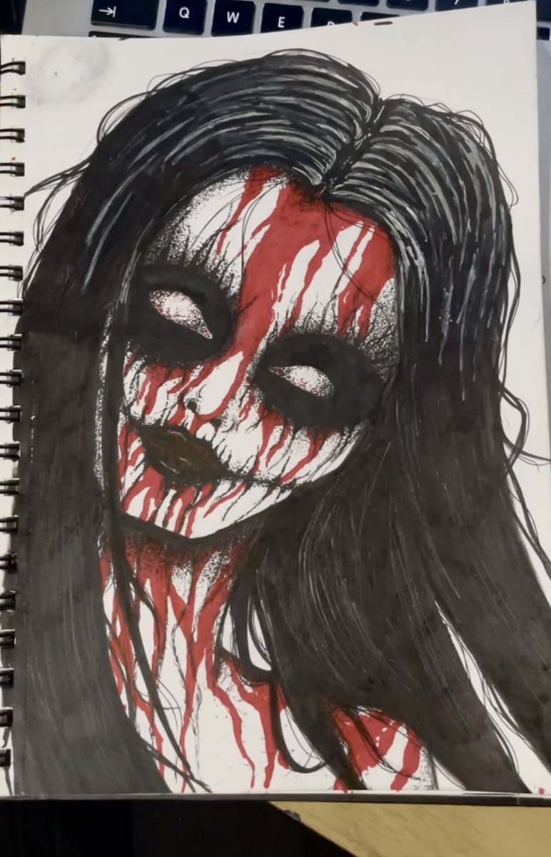 frey4sart's tweet photo. Don’t know what to name this drawing lol, any ideas? :) this was done on 10.10.24 
#traditionalart #goreart #ArtistOnTwitter #ArtistOnX #HorrorArt https://t.co/tKhAAEJmbX