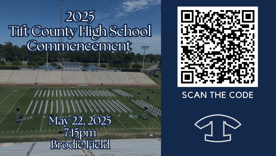 Scan the QR Code or Click Here: tiftcountyschools.edurooms.com/engage/tift-co… to access the program for tonight's graduation ceremony. #4theT #classof2025