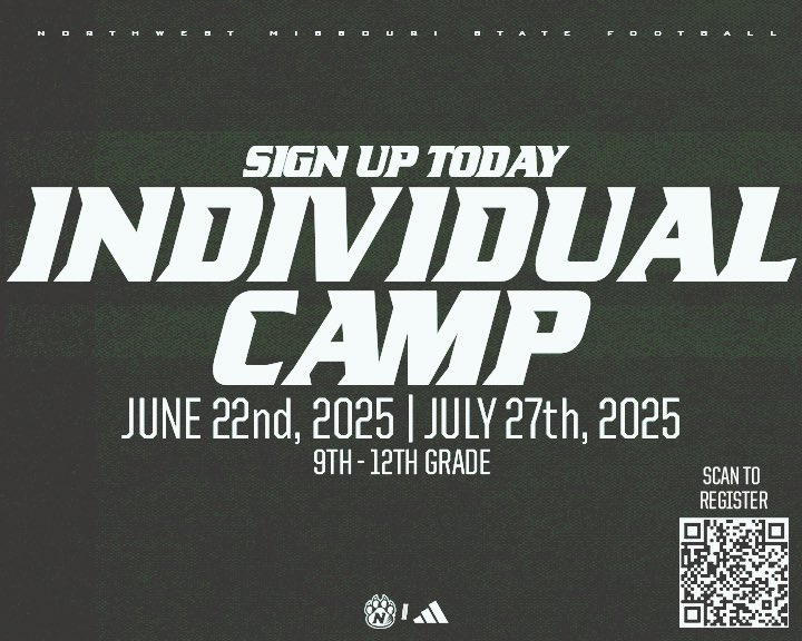 1 Month away from our first Individual Camp. Get signed up today!!! Come check us out. 

Camp #1 June 22nd 2025 4:00 pm - 8:00 pm. 9th - 12th Grade   
 
Camp #2 July 27th 2025 12:00 pm - 4:00 pm. 9th - 12th Grade      

$65 Go to bearcatfootballcamps.com to register!