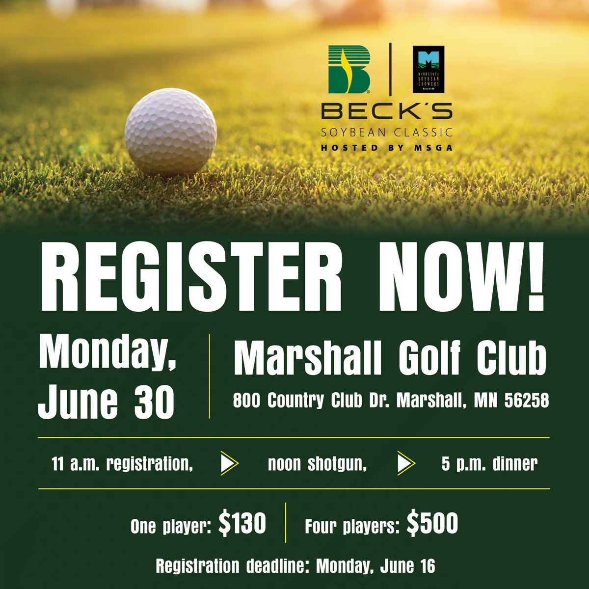 MNSoyGrowers's tweet image. Join us Monday, June 30 for a good time for a great cause! We're bringing the second annual @BecksHybrids Classic to the Marshall Golf Club, with all proceeds supporting our grassroots advocacy efforts in St. Paul & D.C.
Register today!
mnsoybean.org/msga/golf-even…