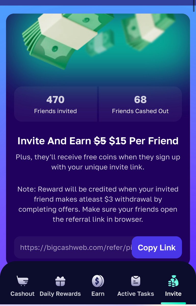 ijulianrod7's tweet image. 🤑Big Cash 🤑
🥳Instant  $15 Referrals 
📌If the link doesn’t work copy &amp;amp; paste it in the browser. 💰 
🔹Sign up &amp;amp; verify email 
🔷 3X Cash bonus for doing offers / tasks  
🔹$15 for every referral must cash out at $3. If you cash out at $1 the referral will not work. 
🔹Cash out…