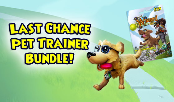 Wizard101's tweet photo. Sniff out adventure! 🐕

This is your last chance to get the Pet Trainer Bundle in the online cart! Grab this bundle before 5/27 to get many purrrfect items such as the Pet Burrow &amp; Pet Door Teleporter Housing Items, Pup Prodigy Pet, and more! https://t.co/F0zpkC8zpu #Wizard101 https://t.co/QbJ8VH6xWC