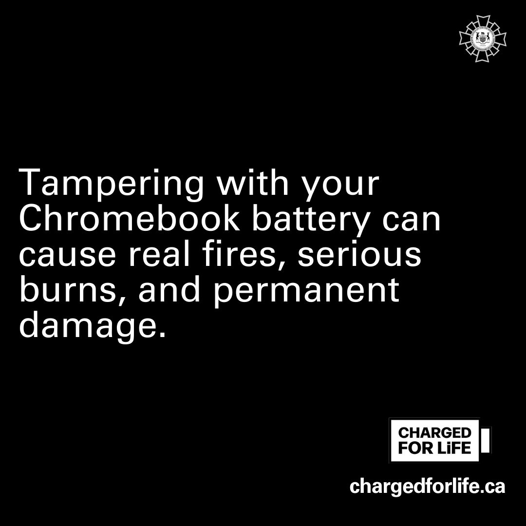 Parents: A new social media “challenge” involves tampering with Chromebook batteries—and it’s already led to fire incidents.

Talk to your teen. This is more than a bad idea—it’s a serious fire hazard.

#ChromebookChallenge

<a href="/ONeducation/">Education Ontario</a>