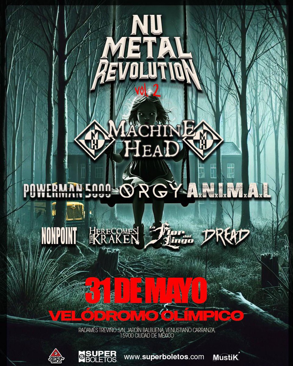 #Festivales Tenemos horarios para Nu Metal Revolution del 31/Mayo con Machine Head, Powerman 5000 y más. Se agregan dos leyendas latinas: ANIMAL y Flor de Lingo.

Entradas por Super Boletos: superboletos.com/landing-evento… 

#Metal #NuMetalRevolution <a href="/ZepedaBros/">ZepedaBros</a> #Agenda