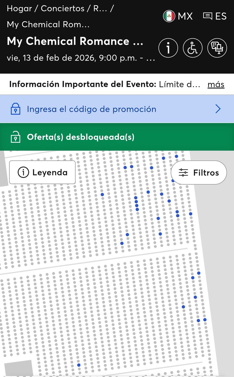 No es por intrigar pero la preventa HSBC en Ticketmaster de My Chemical Romance es prácticamente Sold Out en gradas.