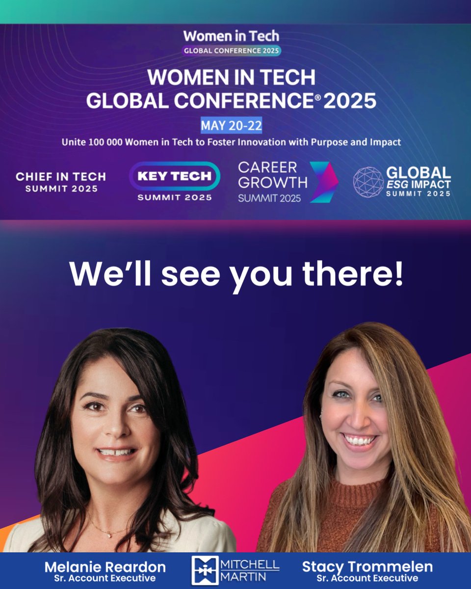 Stacy Trommelen &amp; Melanie Reardon are attending the WomenTech Global Conference 2025 which is the fifth edition of the largest virtual-first tech conference for women, minorities, and their allies, on May 20-22.
Attending? Reach out!

events.ringcentral.com/events/women-i…

#womenintech