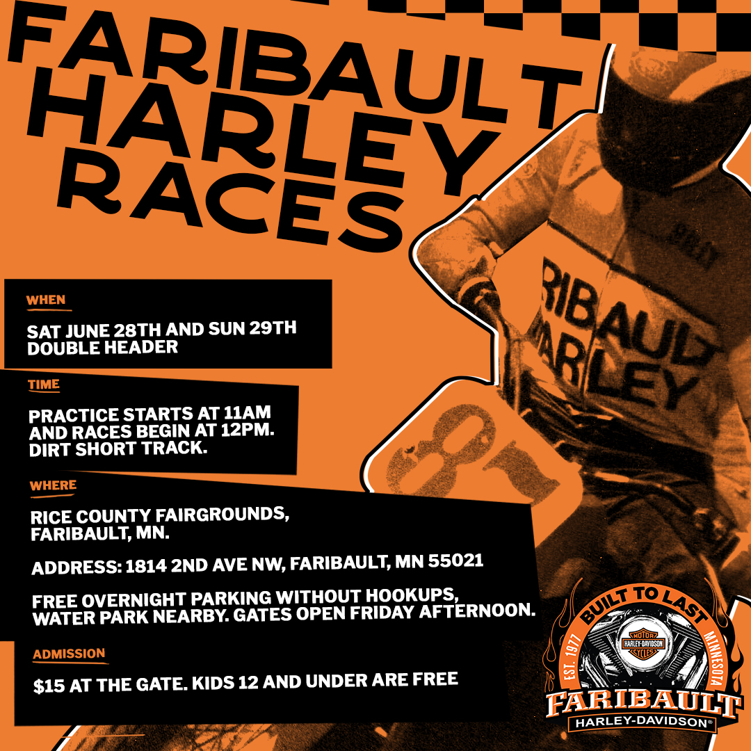 Flat Track Races are BACK! See you June 28th and 29th at the Rice County Fairgrounds!
shorturl.at/cmTbK