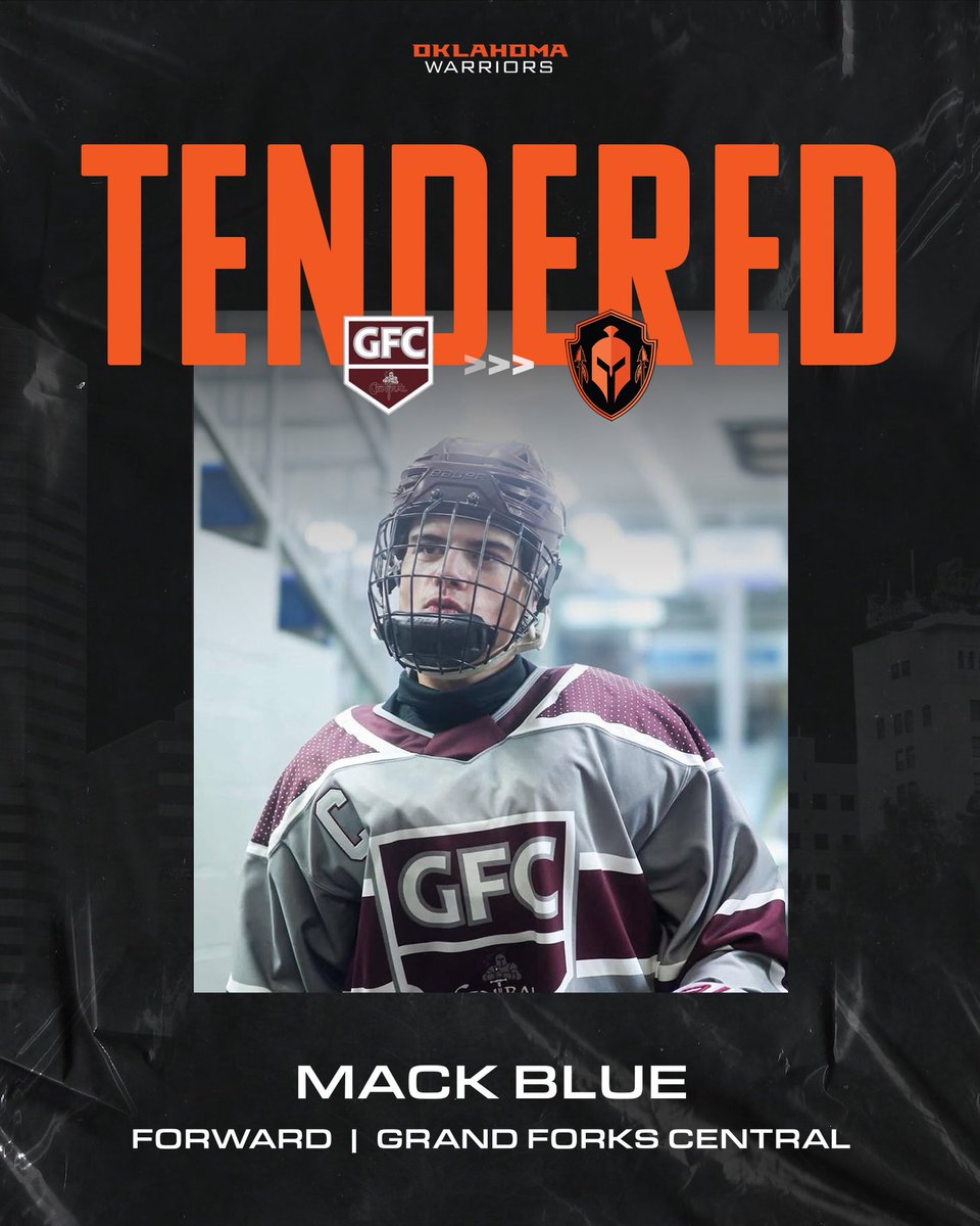 OKWarriors_NAHL's tweet image. 🔒’D IN! 

The Oklahoma Warriors are pleased to announce the tender signing of Mack Blue, an ‘07 Forward from Grand Forks, ND. Mack most recently played for Grand Forks Central High, totally 42 points in 25 games. 

Welcome to Oklahoma, Mack! 

#OklahomaHockey #FightLikeWarriors