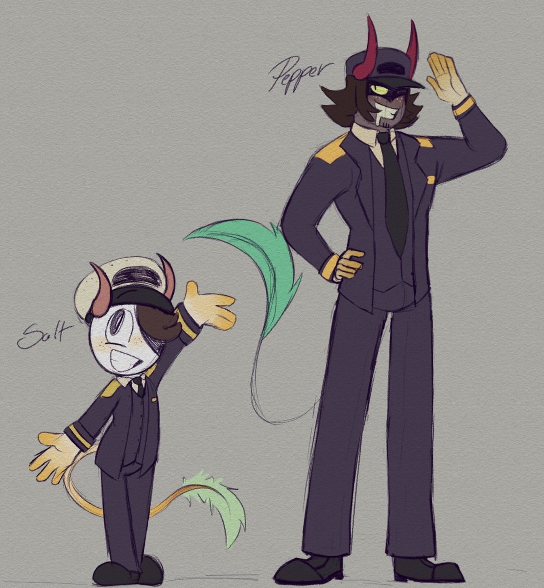 OwPoptart's tweet photo. I made some mascots for a personal little thing. Meet Salt and Pepper!
Ink Imp siblings that run the Shaker Station! 

(Salt is the older siblings actually, but chooses that form to look more appealing for younger audiences) https://t.co/Wraiq9WuDU