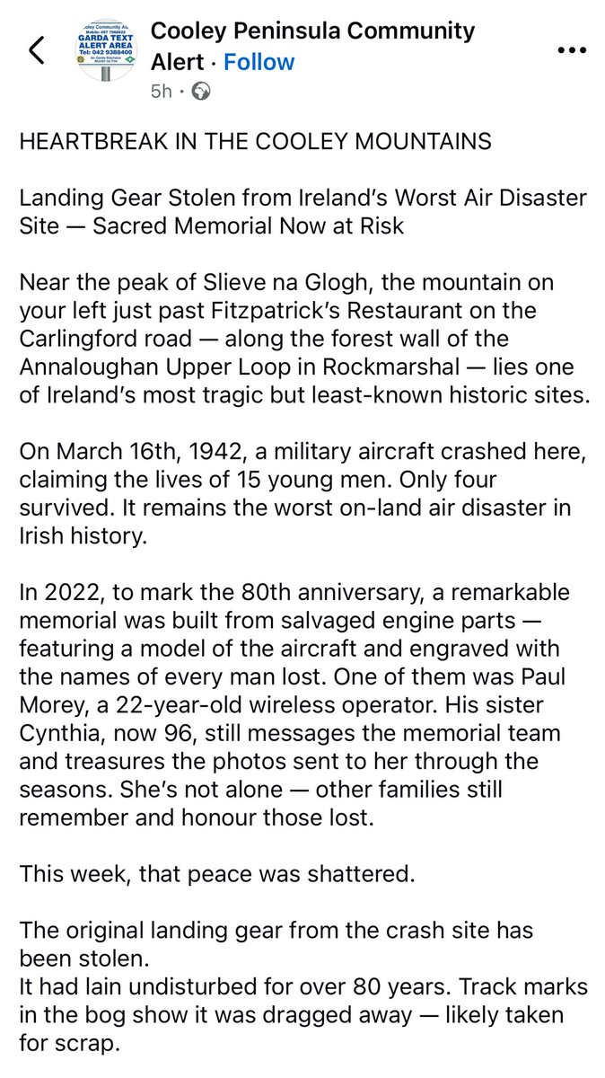 A spot we have often visited and a story  we have often shared … we are saddened to hear this news and encourage any members who have walked the area recently to report anything unusual they have noticed. 
We need to protect our hilltops, our shared stories/history and heritage