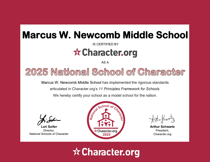 I am proud to announce that Newcomb has been named a 2025 National School of Character! This prestigious honor reflects the hard work, dedication, and commitment of students, staff, parents, and community members to a school culture of respect, responsibility, and excellence! 💚