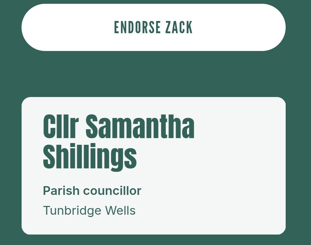 Another Councillor backing Zack Polanski who doesn't exist. Looked through the list of parish councillors in Tunbridge Wells, and there's no Samantha Shillings.

This one's not even funny, so why has a fake councillor been invented?