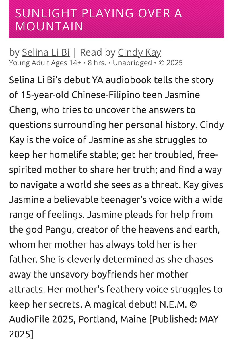 CindyKayVO (@cindykay_vo) on Twitter photo So lucky to read Sunlight Playing over a Mountain by author Selina Li Bi. Thank you <a href="/AudioFileMag/">AudioFile Magazine</a> <a href="/recordedbooks/">Recorded Books</a> 🌸✨ So lucky to read Sunlight Playing over a Mountain by author Selina Li Bi. Thank you <a href="/AudioFileMag/">AudioFile Magazine</a> <a href="/recordedbooks/">Recorded Books</a> 🌸✨