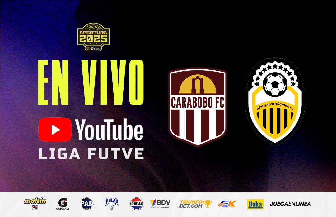Liga Banco de Venezuela (@ligafutve) on Twitter photo ⚔️ • <a href="/Carabobo_FC/">Carabobo Fútbol Club</a> 🆚 <a href="/DvoTachira/">Deportivo Táchira FC</a>
📲 • En vivo: youtube.com/live/Bs0jHtsLH… ⚔️ • <a href="/Carabobo_FC/">Carabobo Fútbol Club</a> 🆚 <a href="/DvoTachira/">Deportivo Táchira FC</a>
📲 • En vivo: youtube.com/live/Bs0jHtsLH…