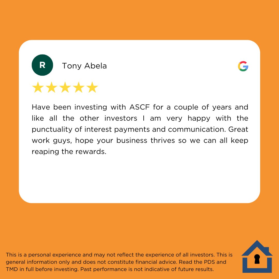 ASCF_Invest's tweet image. There’s nothing better than seeing our investors happy with their experience - thank you for sharing Tony! ✨

#mortgagefunds #ASCF #investorstories