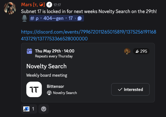 michaeltaolor's tweet photo. โก๏ธNovelty Search Guest Detected:
Next week's guest is 404-GEN Subnet 17 #SN17 @404gen_
๐ถTune in Thursday, May 29th:
https://t.co/Tt6uab9SU4