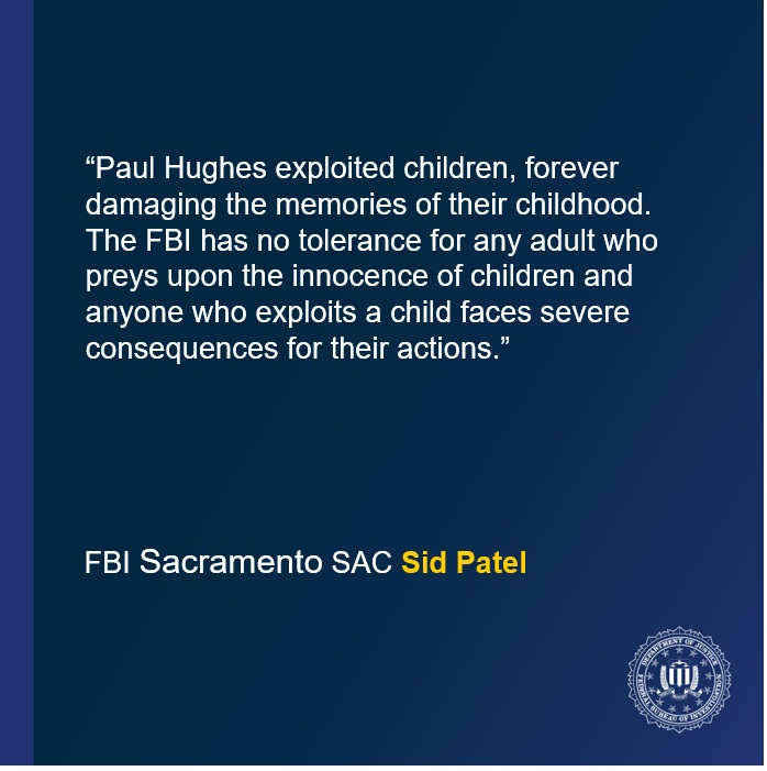 FBISacramento's tweet photo. A #Colfax man is sentenced to more than 24 years in federal prison for covertly recording minors in sexually explicit situations and possessing thousands of images and videos of child sexual abuse material. More:https://t.co/xHDJQmQzJJ.
@PlacerSheriff https://t.co/HI0FEO7OMx