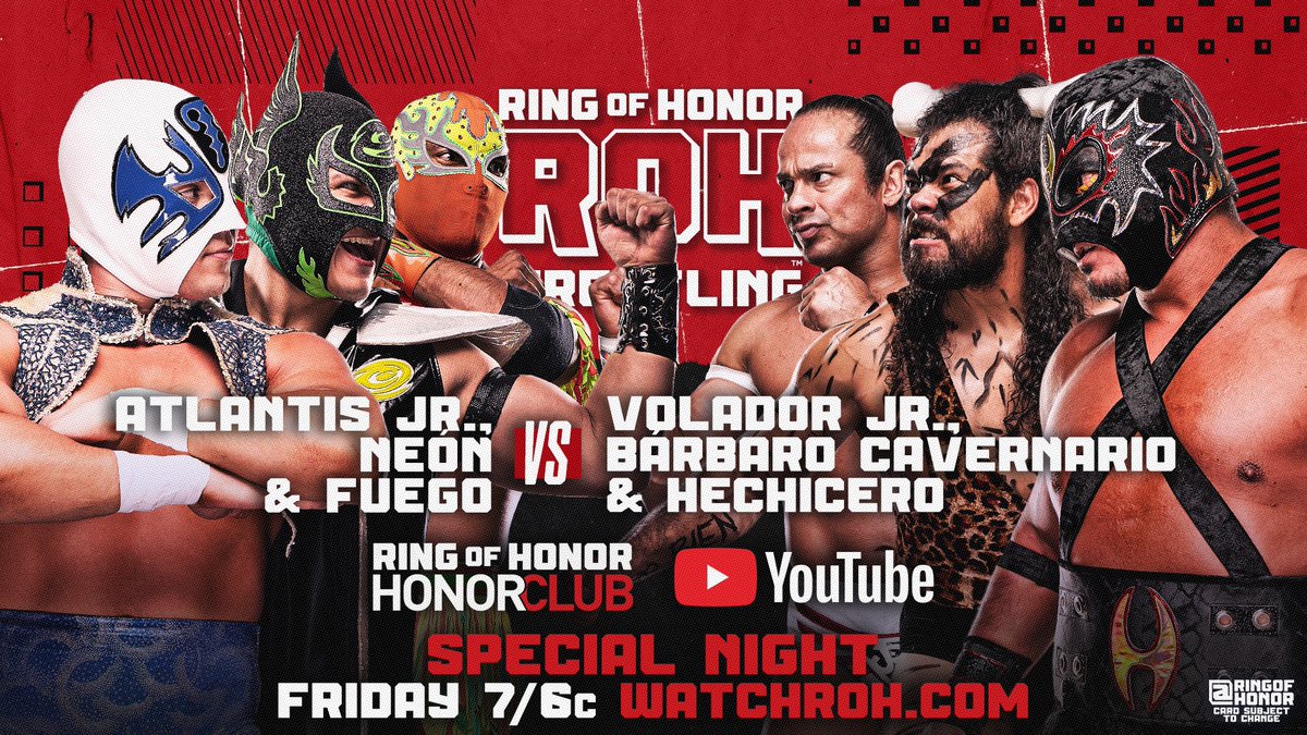 realBobbyCruise's tweet image. A Reminder: due to #AEWCollision airing TONIGHT at 8/ET on @TBSNetwork (tune in), #ROHTV will air a special Friday episode tomorrow at night at 7/ET on #HonorClub at WatchROH.com and on the #ROH #YouTube channel.