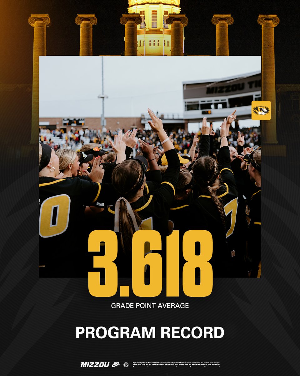 MizzouSoftball's tweet photo. Top of the Class 📚🤓

Your Tigers registered a program-best spring semester!! 

#OwnIt #MIZ 🐯🥎 https://t.co/ZUGzUIi4TX