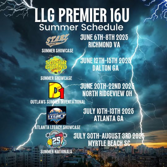 Can’t wait to get the summer season started! <a href="/Org_LLG/">Lady Lightning Gold Org Account</a> <a href="/LadyLightningG3/">LLG Premier 16U</a> 
<a href="/whitjones25/">Whitney Jones</a> <a href="/AleeexIbarra/">Ibarra-Fernandez</a> <a href="/MattAlberghini/">Matt Alberghini</a> <a href="/coachmegsmith/">Megan Smith Lyon</a> <a href="/c_lyon22/">Corey Lyon</a> <a href="/coachkiwij/">Aquilla Mateen James</a> <a href="/coach_kgreen/">Kelley Green</a> <a href="/amanda_daneker/">Amanda Daneker-McMahon</a> <a href="/kass_smith14/">Kassidy Smith</a> <a href="/AshleyWadeUNCW/">Ashley Wade</a> <a href="/AbbeyLatham/">Abbey Latham</a> <a href="/CatchingIron/">Parker Stevens</a>