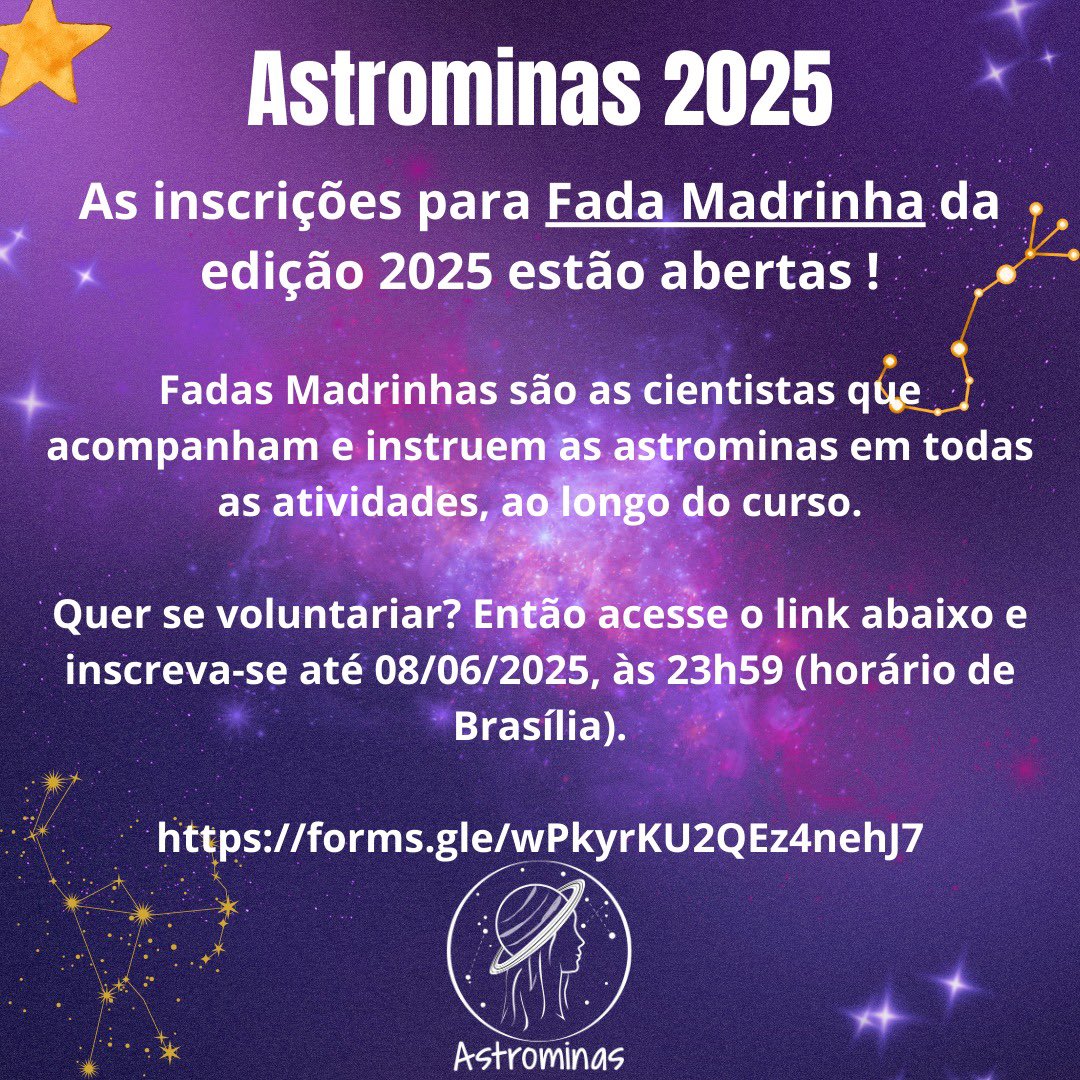 Astrominas_'s tweet photo. As inscrições para * Fada Madrinha * da edição 2025 estão abertas.
Link para inscrição : https://t.co/FjvYfdQjiJ https://t.co/HfbKVnJB1H
