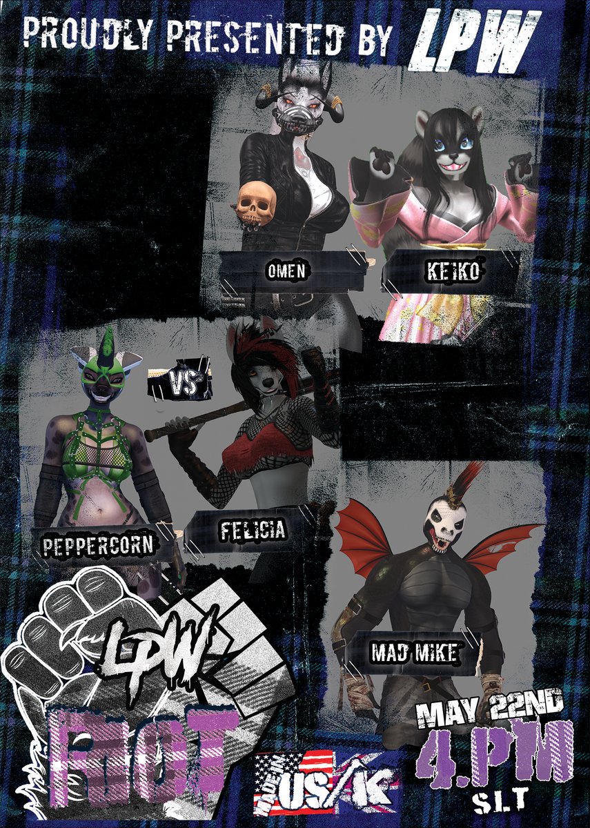 We have some great matches booked for you today. 

LPW Riot starts at 4pm SLT
maps.secondlife.com/secondlife/Pou…

⭐ Omen vs Keiko
⭐Peppercorn vs Felicia
⭐Mike has an open challenge!

All this and possibly more!
Don't miss out!