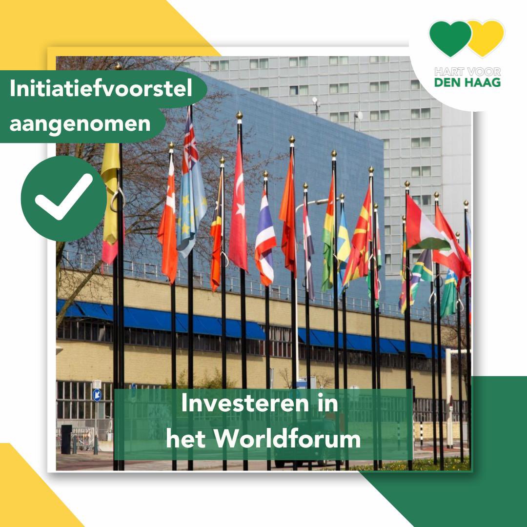 Goed nieuws! Het initiatiefvoorstel ‘Investeren in het Worldforum’ van <a href="/RicharddeMos/">Richard de Mos 💚💛</a> en mijzelf is zojuist aangenomen.

Het <a href="/WorldForum_/">World Forum_TheHague</a> is een Haagse economisch anker van formaat:
👨🏼‍💼 100.000 bezoekers per jaar
📈 1.200 banen
💶 40 miljoen euro bestedingswaarde per jaar