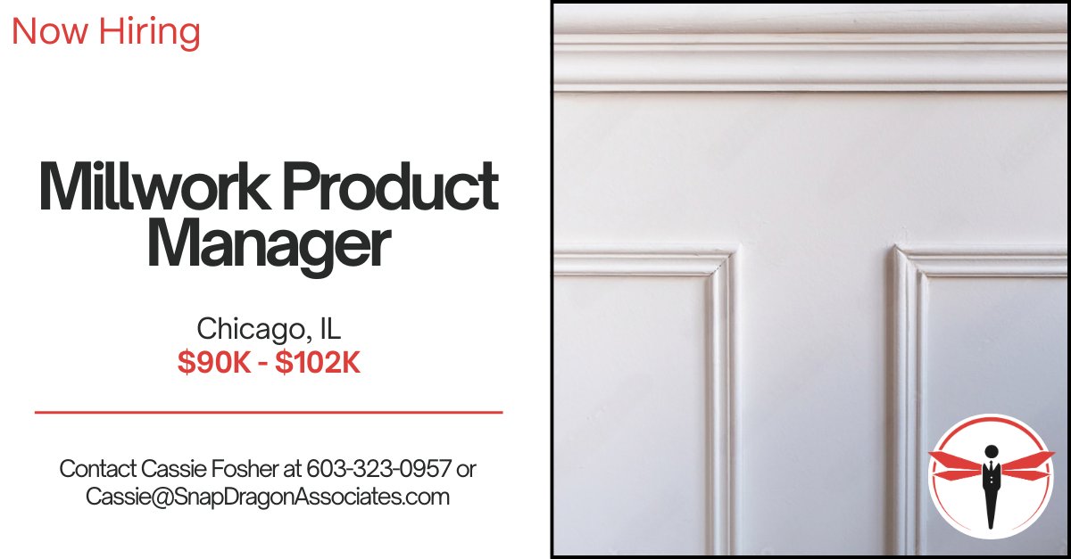 SnapDragonNH's tweet image. Millwork pros — this one’s for you!
We’re hiring a Millwork Product Manager in Chicago, IL to lead a thriving book of business with the nation’s top distributor.
Apply now &amp;amp; grow with the best! ow.ly/TxZ250VXqHJ

#Millwork #ChicagoJobs #SnapDragonJobs