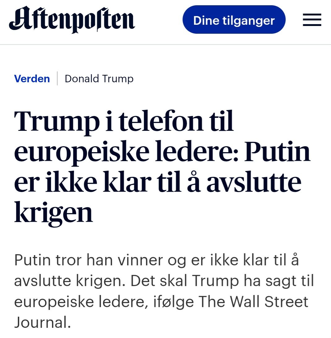 iPotet's tweet image. Dette må jo være drømmesituasjonen for norske politikere og resten av krigshaukene i Europa. Krigen fortsetter. Den eneste som ikke får viljen sin er Donald Trump. Den bonusen får våpenligaen på toppen.