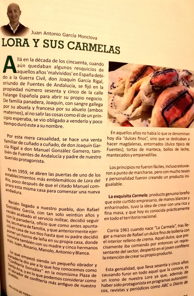 Inmensamente feliz de poder participar en la cultura de mi pueblo. Orgulloso de hablar de donde mi crié, de la que es mi familia, y de lo que verdaderamente considero mi casa. Confiteria González de #LoradelRío. Revista de feria 2025.
65 años 65 de la Exquisita Carmela. 1960/2025