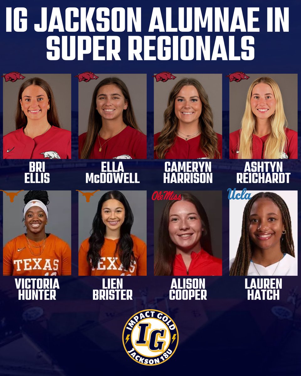 Good luck to our alums who continue their road to OKC in Super Regionals this weekend!! We’re so proud of you!!

#betheimpact #trusttheprocess #goldblooded #igjackson18u #IGalum