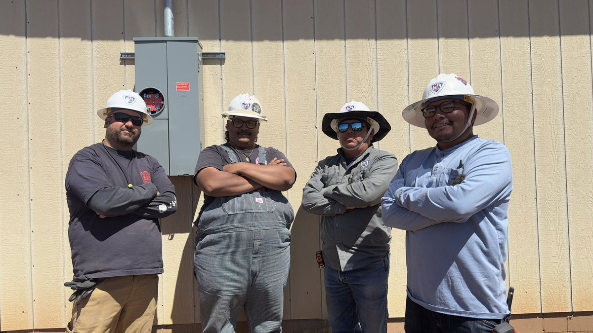 NTUAUtilities's tweet image. The International Brotherhood of Electrical Workers (IBEW) are part of the Light Up Navajo VI 2025 program, helping with house wiring. This week they are working alongside NTUA electricians in the Chinle region. #LightUpNavajoVI #LightUpNavajo #PowerTodayforTomorrow #PublicPower
