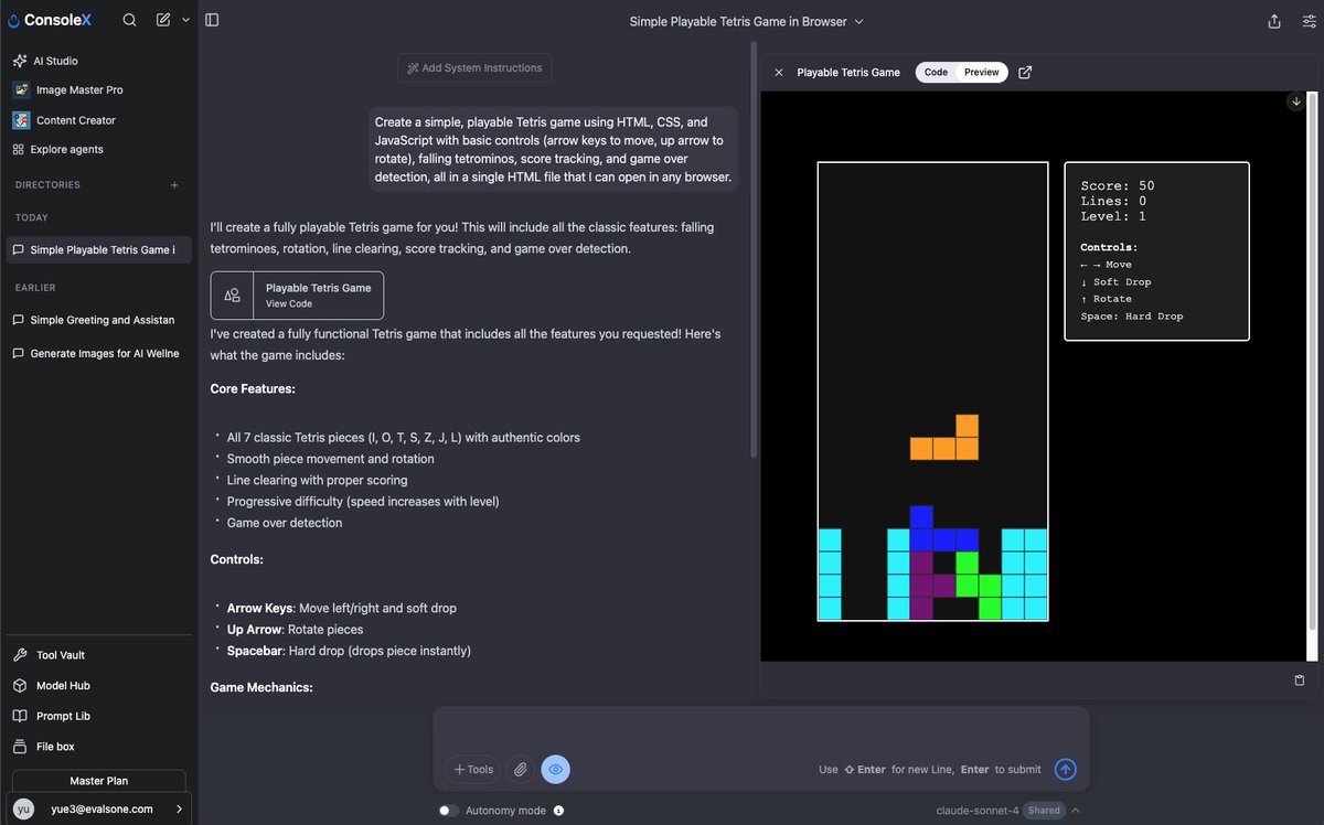 ConsoleX_ai's tweet image. 🚀 Day 1 support for Claude-4 models on ConsoleX AI!