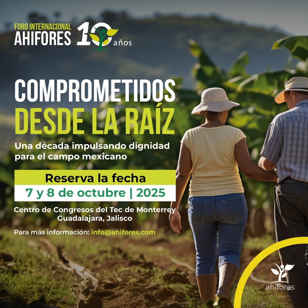 Una década de compromiso y responsabilidad social laboral en el campo mexicano.

📅 Fecha: 7 y 8 de octubre 2025
📍 Centro de convenciones del Tec de Monterrey. Guadalajara, Jal. 

📩Información: info@ahifores.com
#ForoAhifores2025 #10AñosAhifores #ResponsabilidadSocialAgrícola